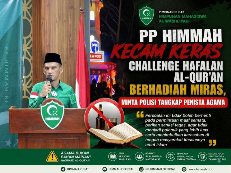 PP HIMMAH Kecam Keras Challenge Hafalan Al Qur'an Berhadiah Miras Minta Polisi Tangkap Penista Agama